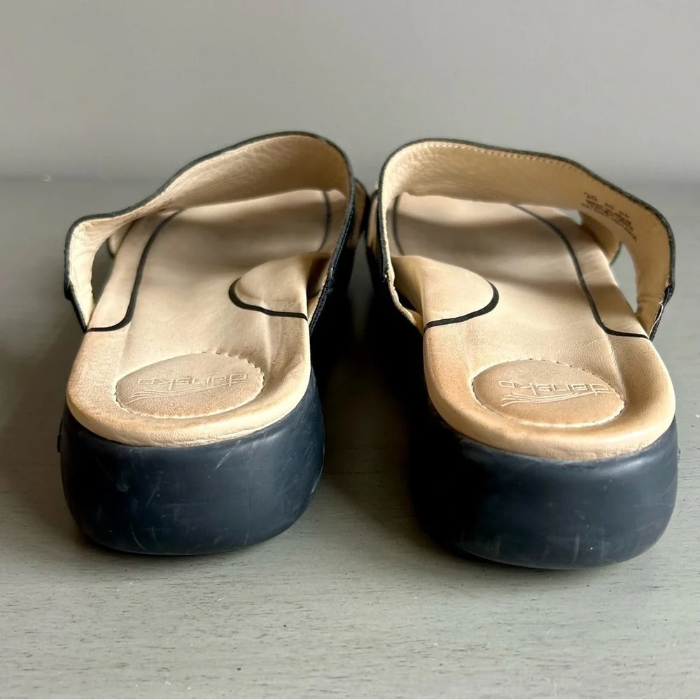 Dankso Women Leather Sandals Slide EU 38 US 7.5/8 Black Slip On Open Toe Strappy